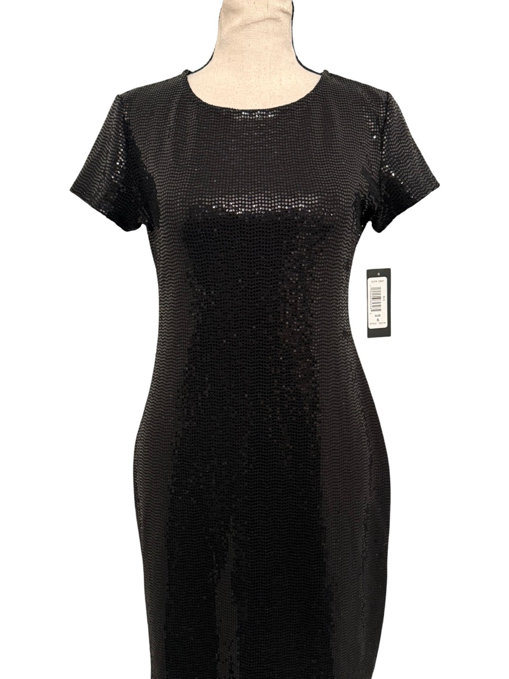 Tiana B NWT Black Sequin Short Sleeve Sheath Cocktail Dress Size Small